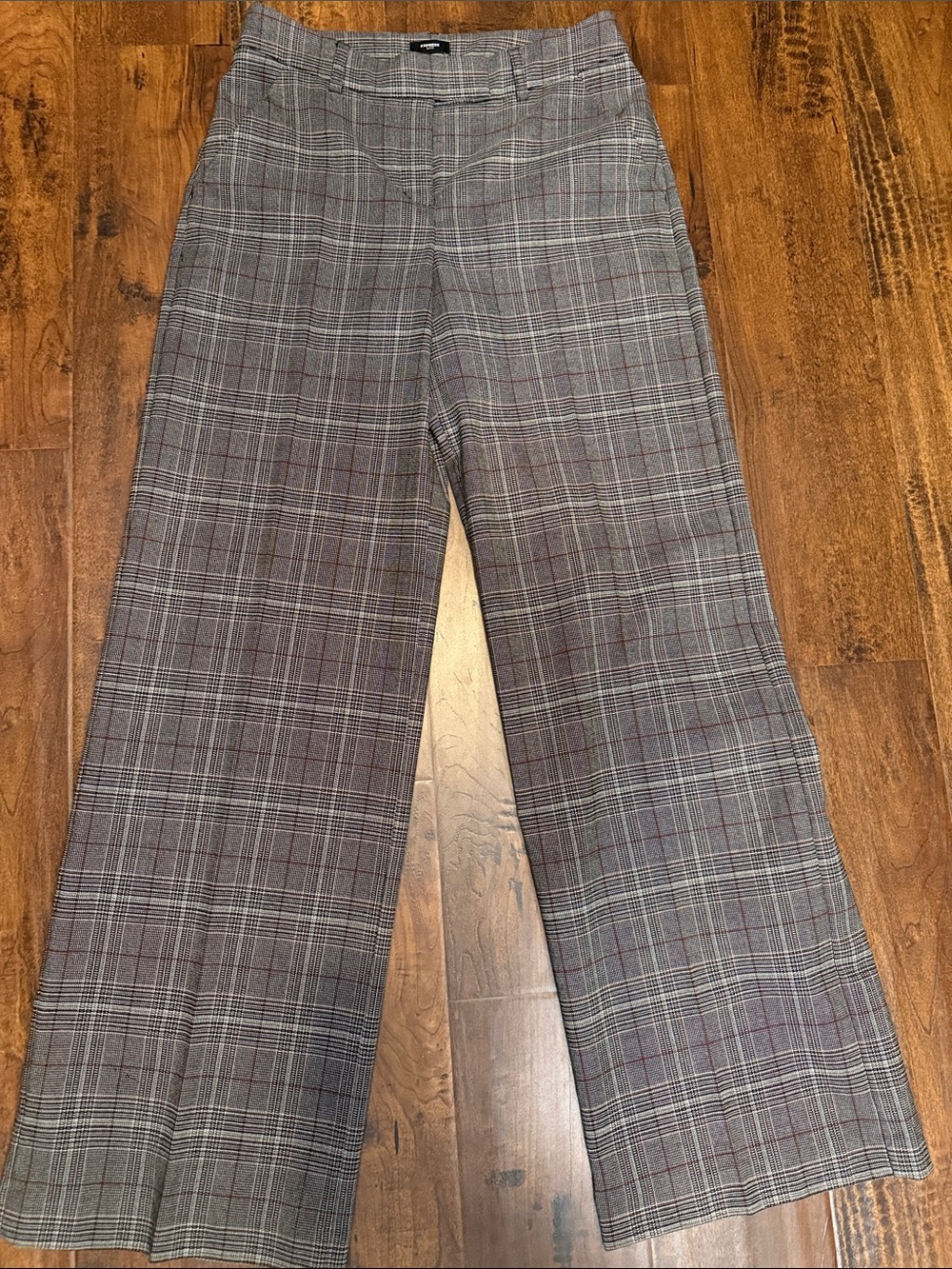 Express Plaid Wide-Leg Dress Pants - Gray and black Tones